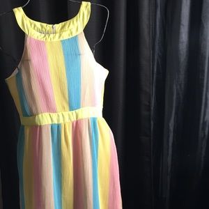 Lovely Trendy pleated stripe Multicolor pink&blue Dress Sz:M